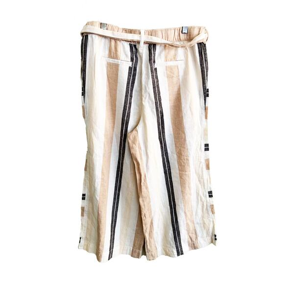 By Anthropologie Colette Pants Tan Striped Belted Elastic Waist Wide Leg Size S - Picture 6 of 8